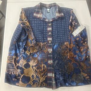 Ali Miles Blue and Brown Floral Shirt XL